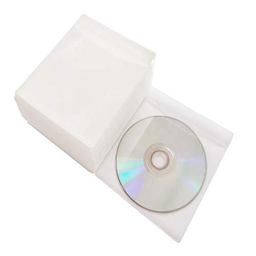 HAPPYLIVE SHOPPING 100 Pack Premium CD DVD Sleeves,Thick Non-Woven Material Double-Sided Refill Plastic Sleeve for CD and DVD Storage Binders Disc Case (White)