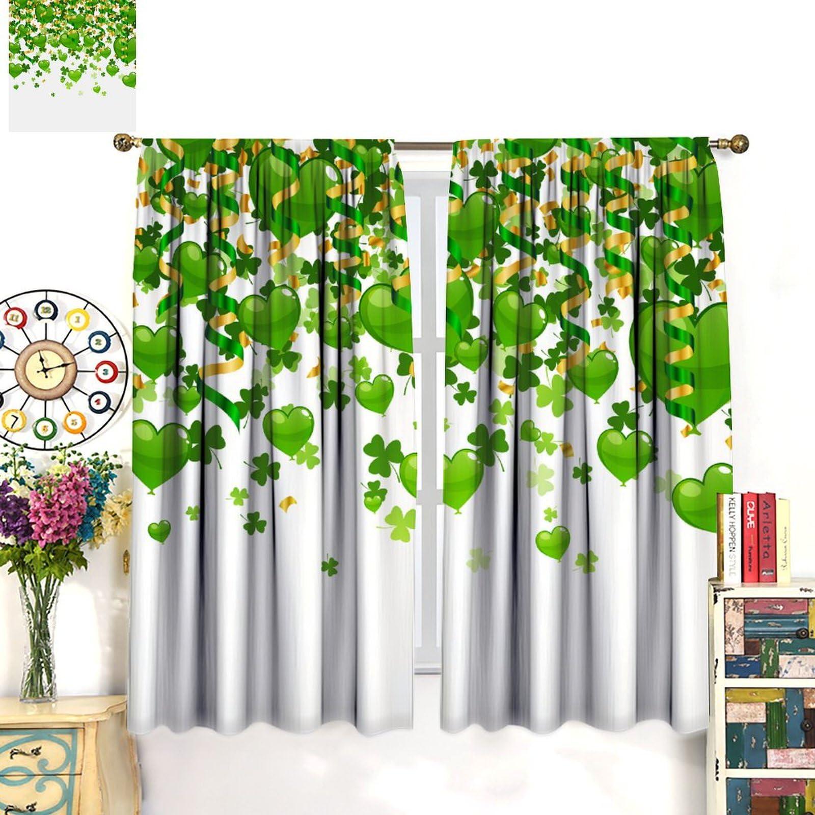 JanJCurt Lucky Irish Party Curtains, Green St. PatrickS Day Clover Shamrock Leaves with Heart Shaped Spring Holiday Print Window Drapes for Living Room Bedroom 84x84in