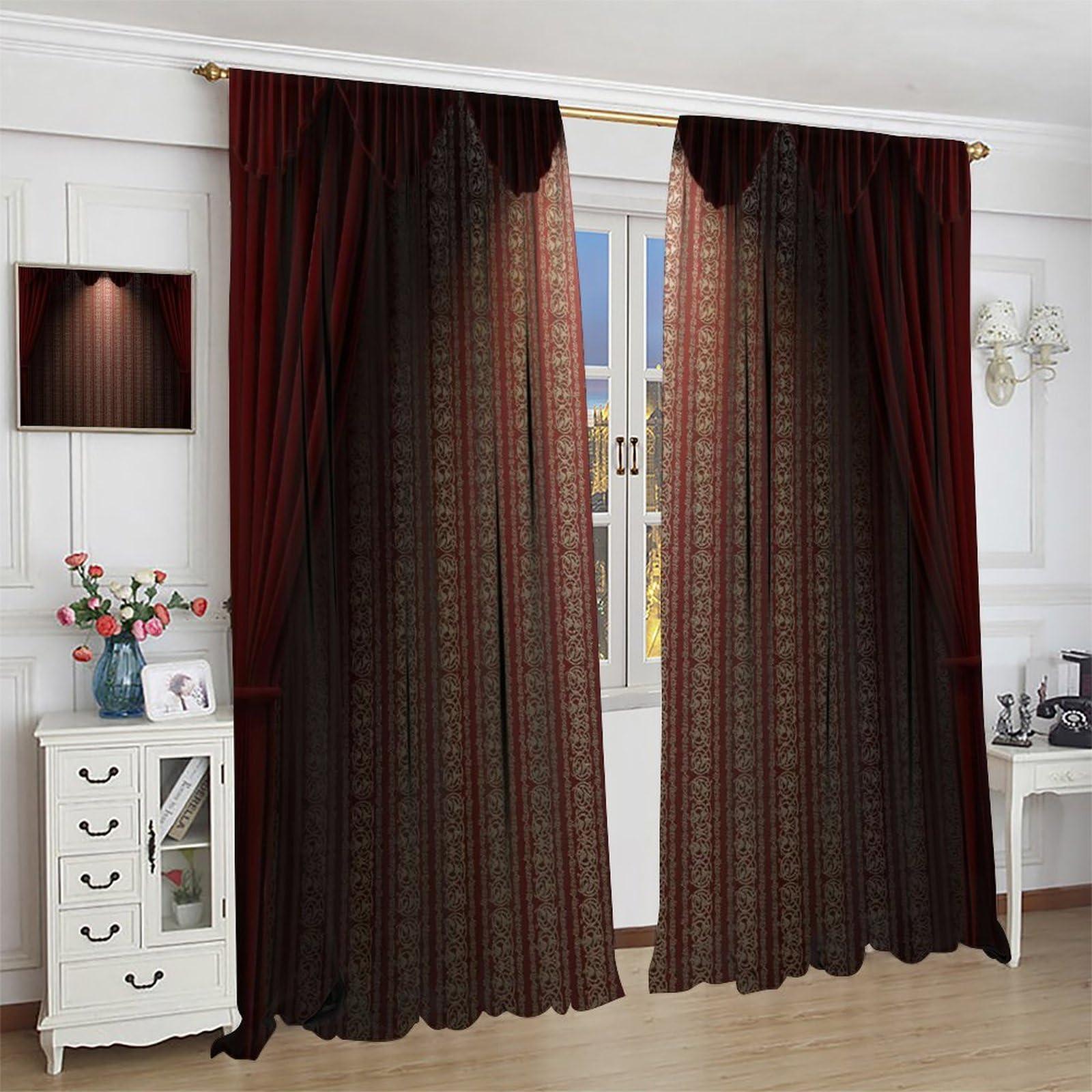 gaoyaqing Theatre Curtains, Show Stage with Classic Curtains Wooden Plank Floors Digital Illustration Curtains Print, Living Room Bedroom Window Drapes 2 Panel Set Room Blackout Decorative 63x63in