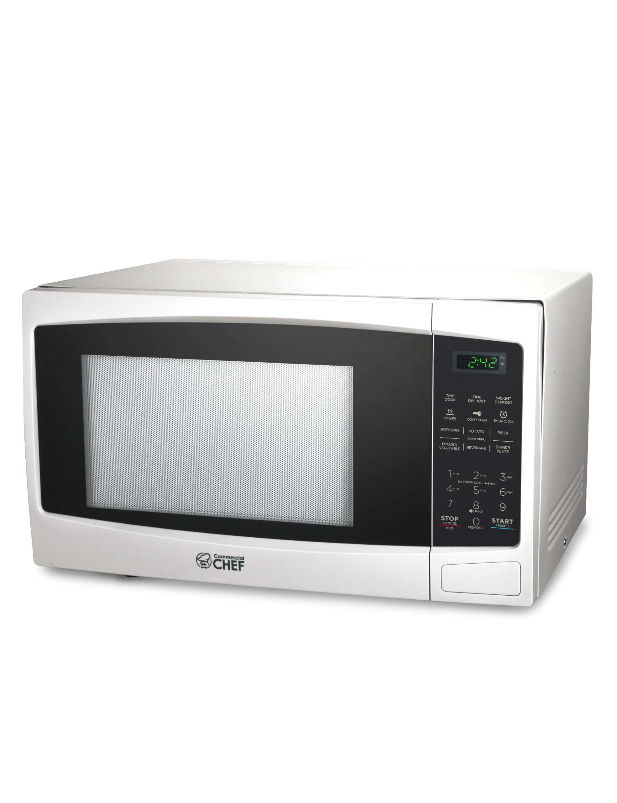 Commercial CHEF COMMERCIAL CHEF 1.1 Cu Ft Microwave with 10 Power Levels, Microwave 1000W with Push Button Door Lock, Countertop Microwave with Microwave Turntable and Digital Controls, White