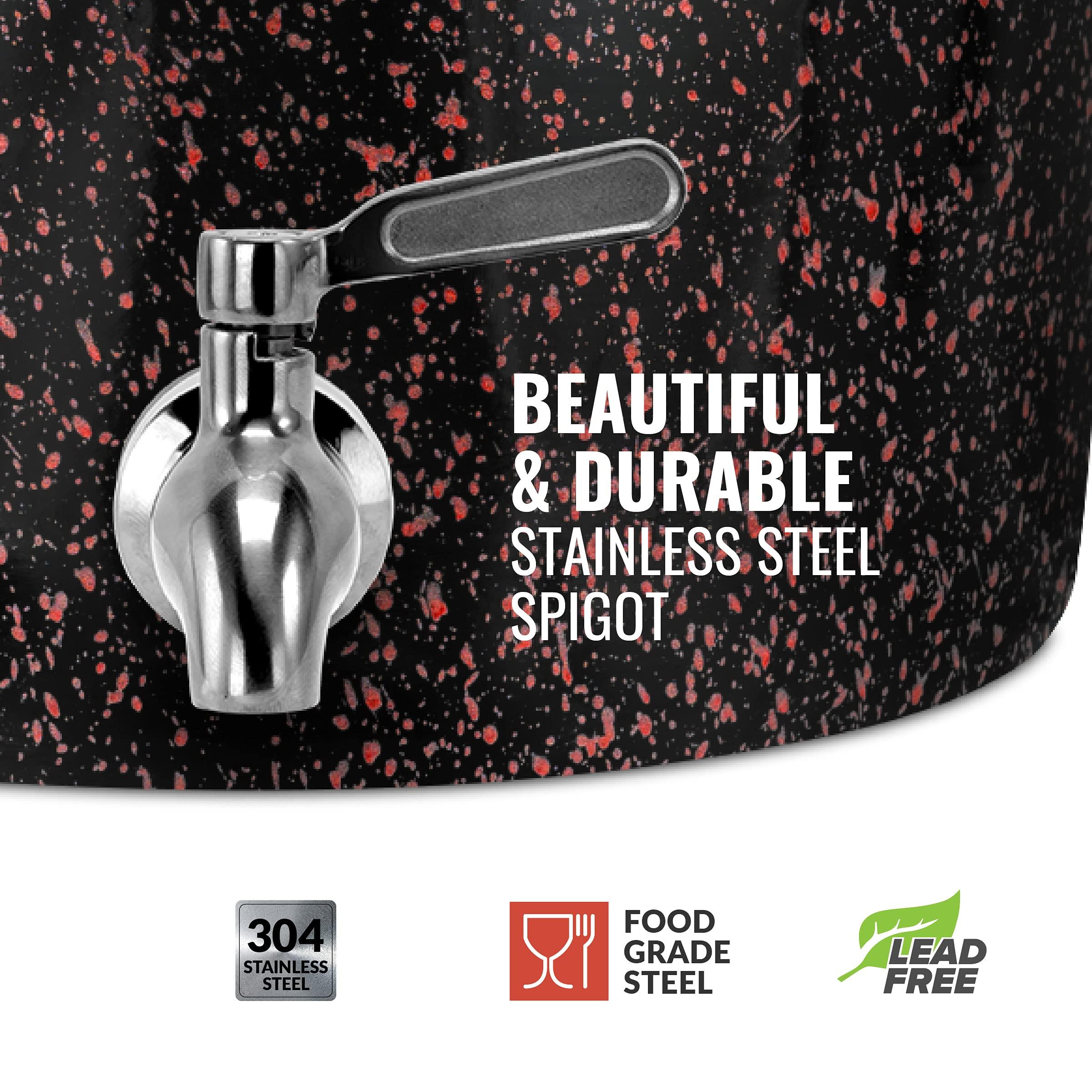 Geo Sports Bottles Geo Sports Porcelain Ceramic Crock Water Dispenser, Stainless Steel Faucet, Valve and Lid Included. Fits 3 to 5 Gallon Jugs. (Black with Red Speckles)