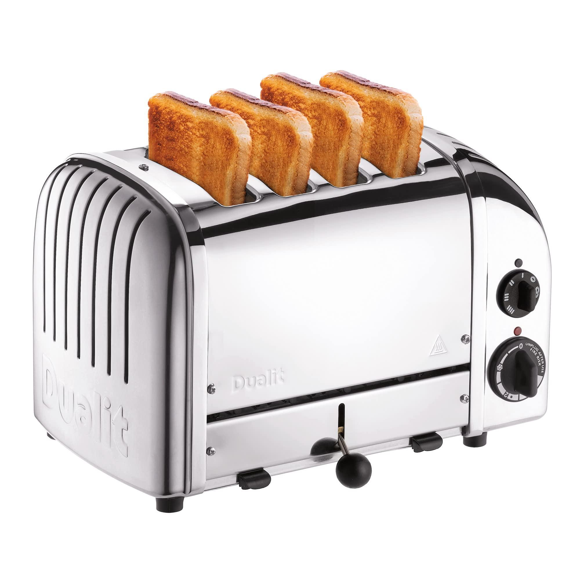 Dualit Dualit Classic 4 Slice NewGen Toaster - Stainless Steel - Hand Built in the UK - Replaceable ProHeat elements - Defrost Bread - Mechanical Timer - Polished Classic Toaster