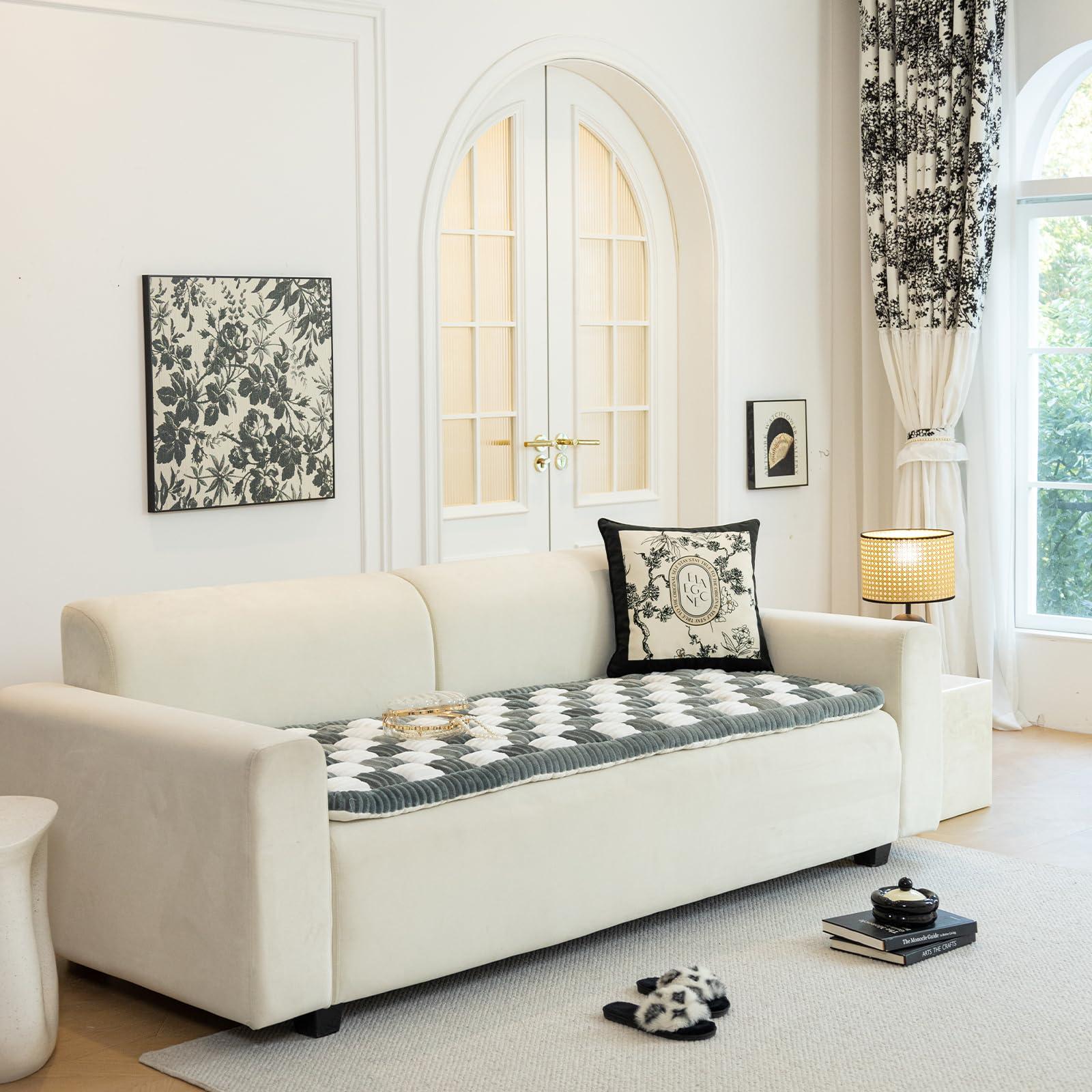 DECHEENG DECHEENG Funny Couch Cover Magic Sofa Cover, Fuzzy Waterproof Couch Cover for Dogs, Plaid Cream-Coloured Large Plaid Square Pet Mat, Bed Couch Cover Tatami Mat