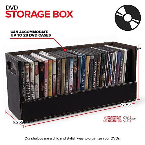 Stock Your Home Stock Your Home DVD Storage Box, Movie Shelf Organizer for Blu-Ray, Video Game Cases, CDs, VHS Tape Display Stand, Disc Holder Can Store Up to 28 DVDs, Faux Leather (Brown)
