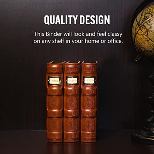 Bellagio-Italia Bellagio-Italia Tuscany CD/DVD Storage Binder Set - Leather - 144-Disc Capacity - Storage Organizer for DVDs, CDs, Blu Rays, & Video Games - Acid-Free Binder Organizer Sheets - 3 Pack - Cognac