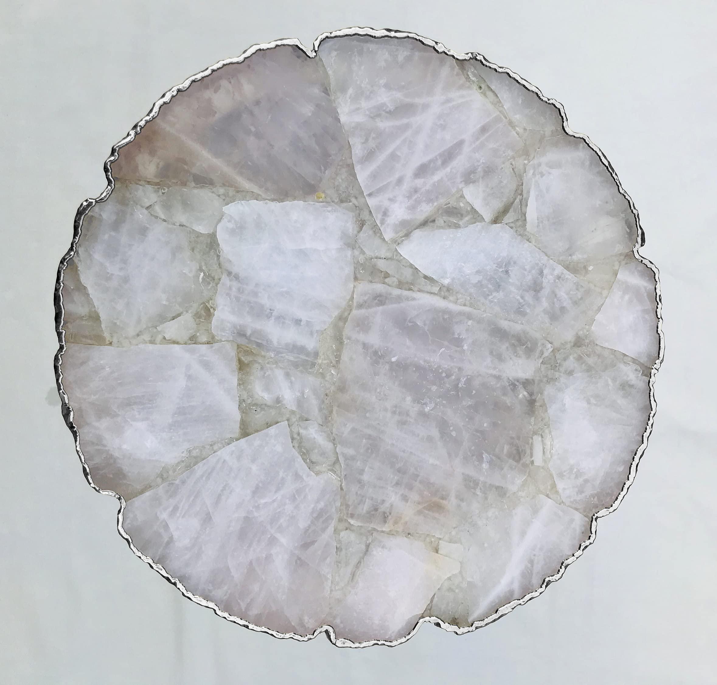 AANTHROPOLOGY By Rhea AANTHROPOLOGY By Rhea Rose Quartz Agate Organic Edge Side/Coffee Table (Silver - Finish), Diameter(14 inch)