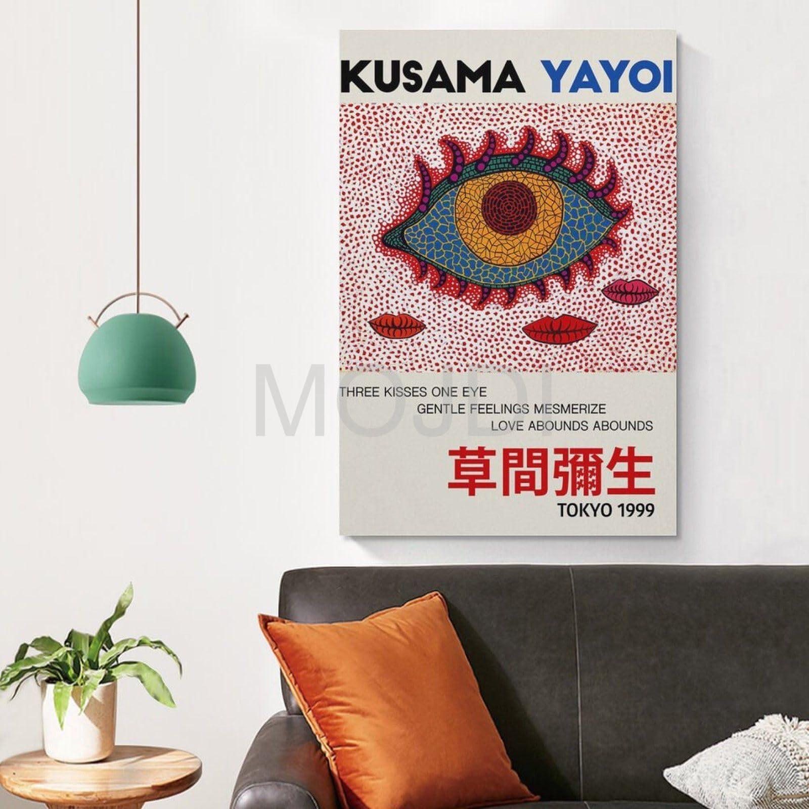MOJDI MOJDI Yayoi Kusama Three Kisses One Eye Yayoi Kusama Poster Exhibition Postet Poster Yayoi Kusama Art Canvas Painting Wall Art Poster for Bedroom Living Room Decor 24x36inch(60x90cm) Unframe-style