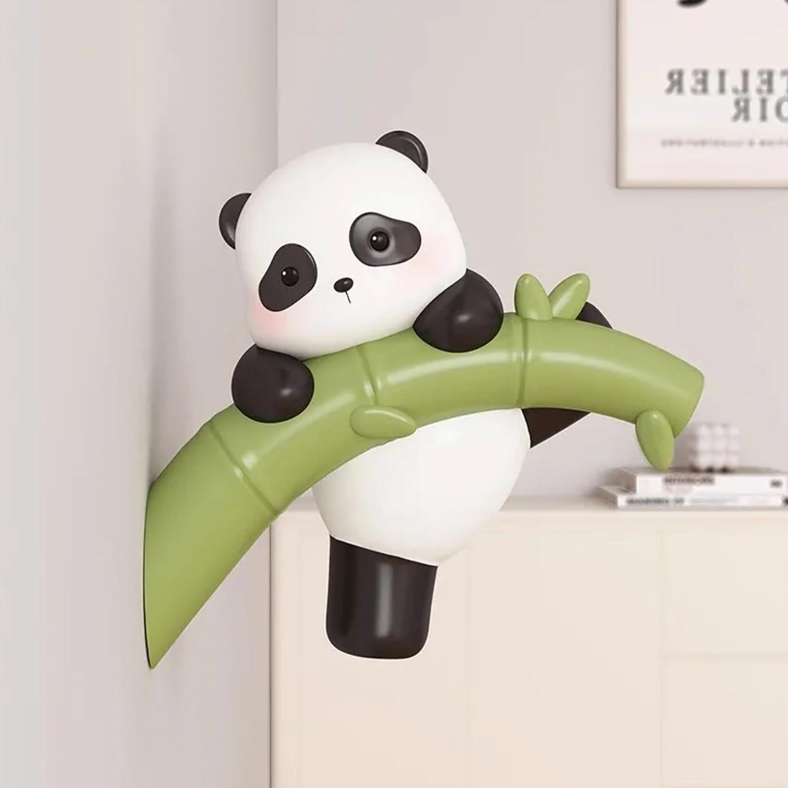 Whbbbj Whbbbj Panda Bamboo Wall Decoration, Panda Bamboo Wall Hanging Sculpture, Creative Panda Wall Decor, Panda Bamboo Staue Ornament, Modern Resin Panda Statues, for Room Bedroom Wall Decoration Pendant