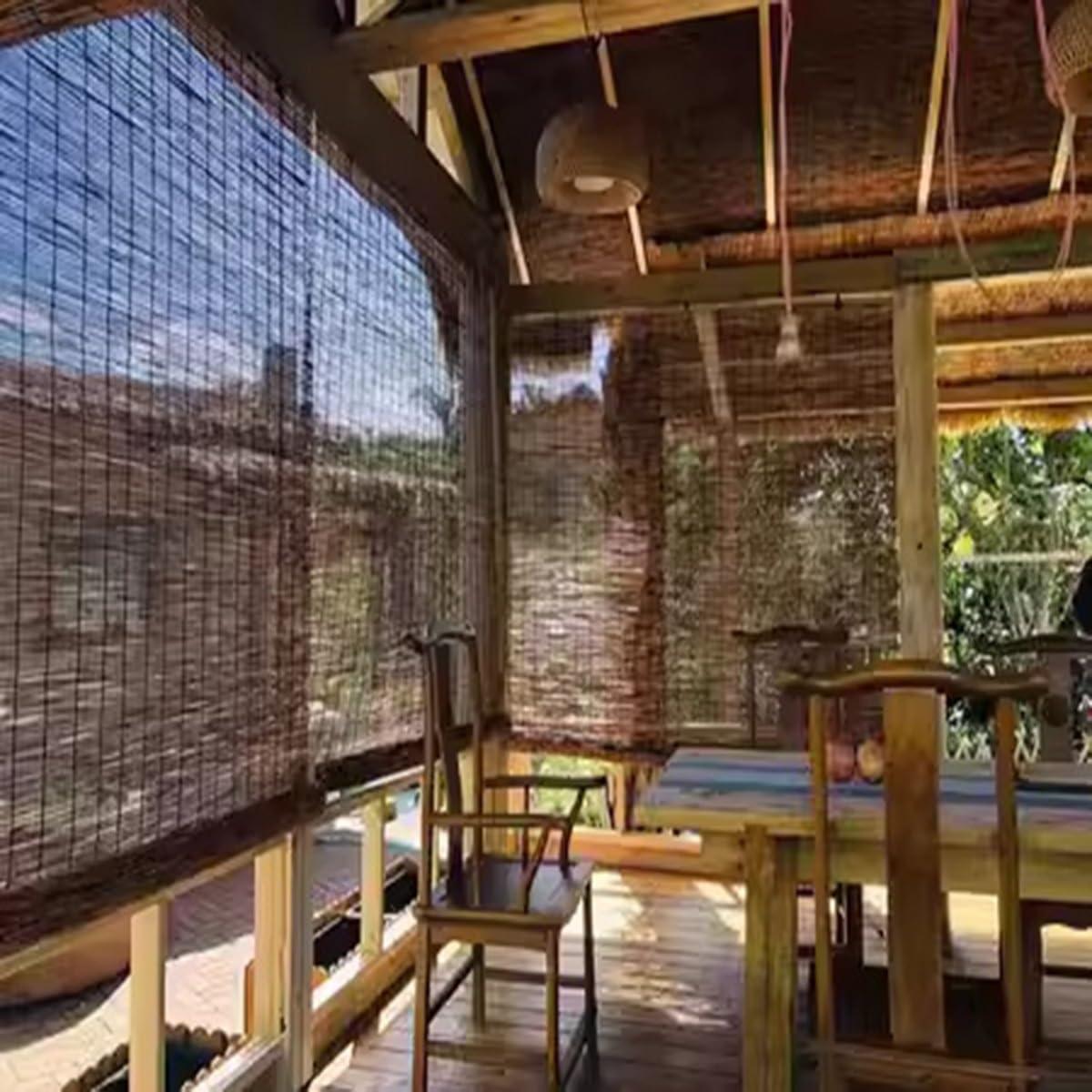 RYPDKM Bamboo Roller Blinds Sunshades For Indoor/Outdoor Patio Porch Privacy, Blackout Bamboo Shades 26" 34" 36" 40" 42" 46" 48" 54" 60" 66" 72" 77" Wide, Natural Roll Up Window Blinds Cordless(Size:50"Wx84"