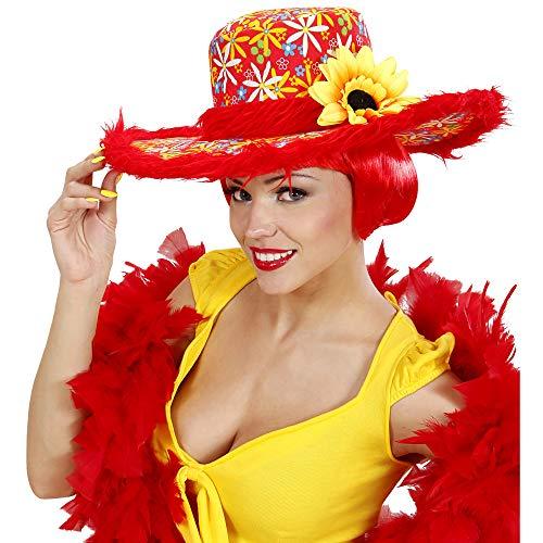 widmann Ibiza with Plush Trim & Sunflower - Red Hippie Hats Caps & Headwear for Fancy Dress Costumes Accessory