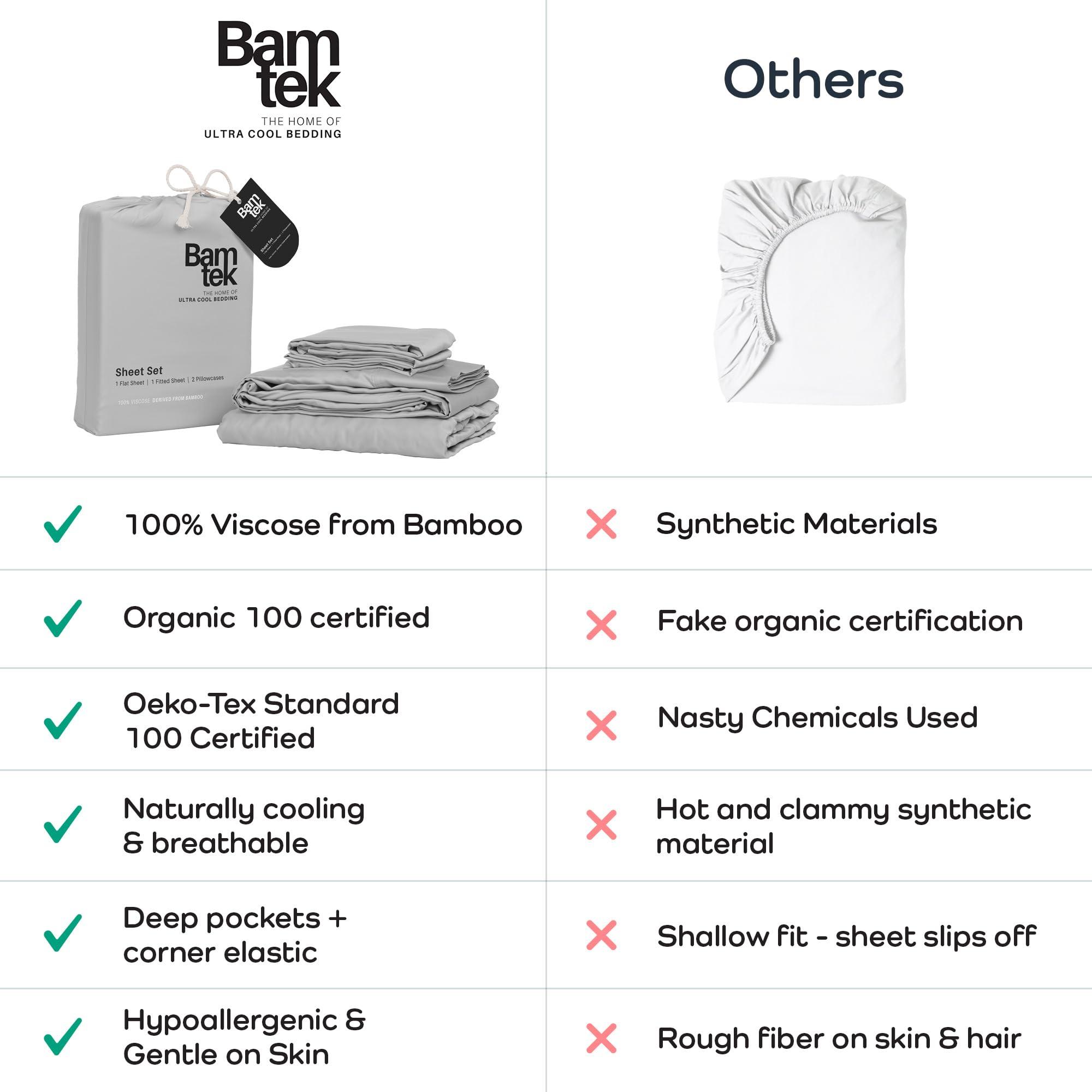 Bamtek Bamtek 100% Viscose from Bamboo Sheets California King Size, Super Soft Bedding Set, 4PC Cooling Sheets for Hot Sleepers, Vegan Silk Moisture Wicking, Organically Grown Bedsheet, Grey Mist (72x84x17)