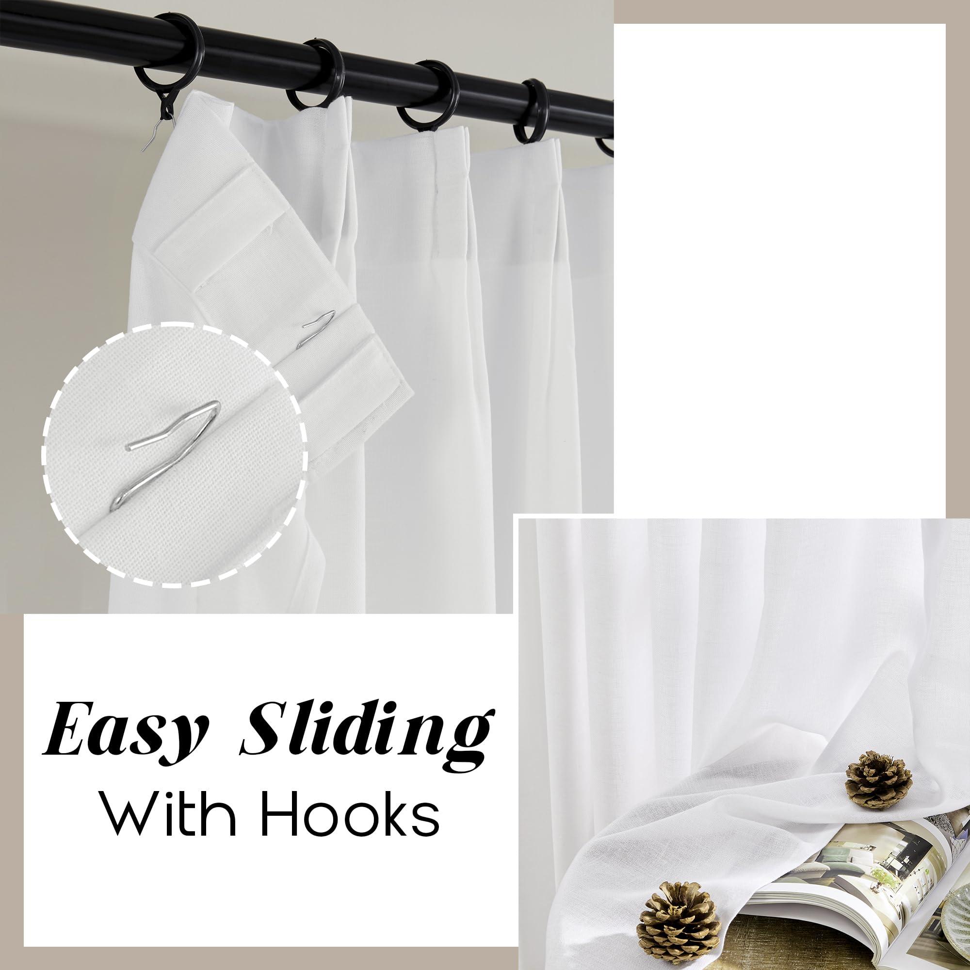 SHINELAND SHINELAND 102 Inch Long White Curtains Drapes for Living Room,Pinch Pleated Linen Sheer Extra Long Ceiling Curtains,102 in Length