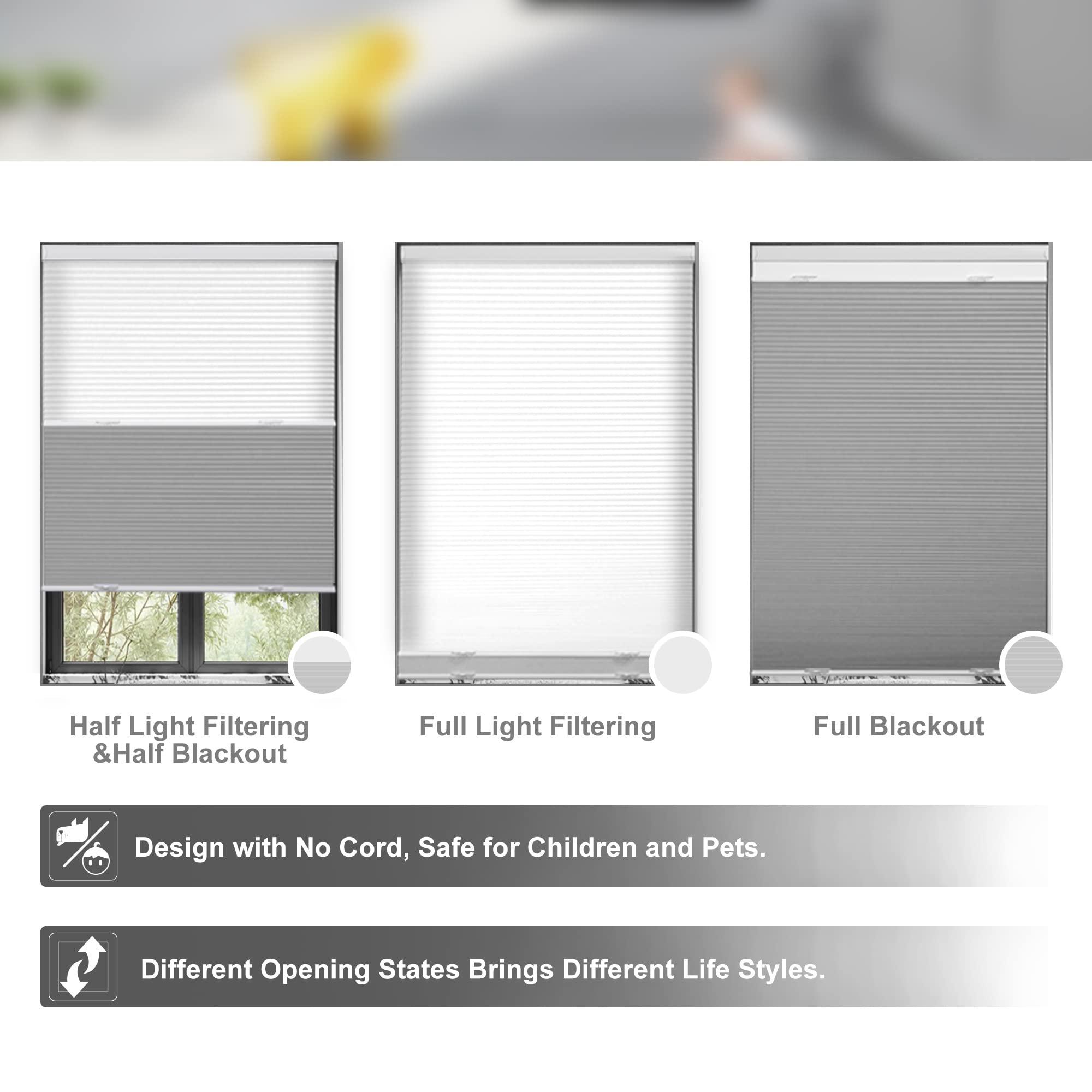 HOTSOON Day Night Cellular Shades Blackout Light Filtering Cellular Blinds Cordless 2 Shades in 1 Honeycomb Blinds for Windows, White, 23" W x 40" H