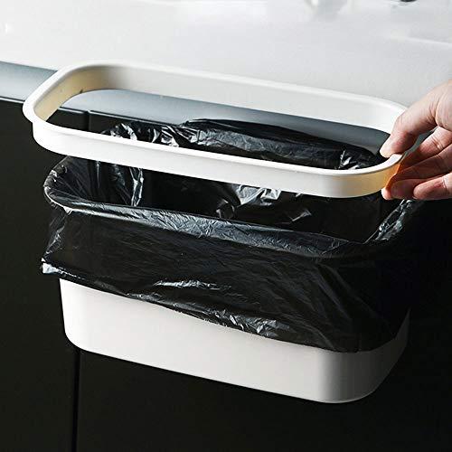 Suuim Garbage Bin Trash Can, Square Garbage Bag Holder Trash Can Kitchen Garbage Bag Cupboard Door Back Hanging Drawer Storage Rack Cabinet Trash Rack (White)