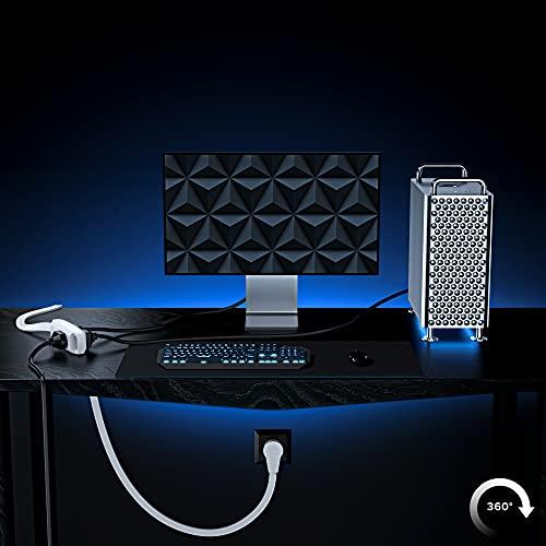 Maximm Maximm Cable 3 Ft 360° Rotating Flat Plug Extension Cord/Wire, 16 AWG Multi 3 Outlet Extension Wire, 3 Prong Grounded Wire - White - UL Certified