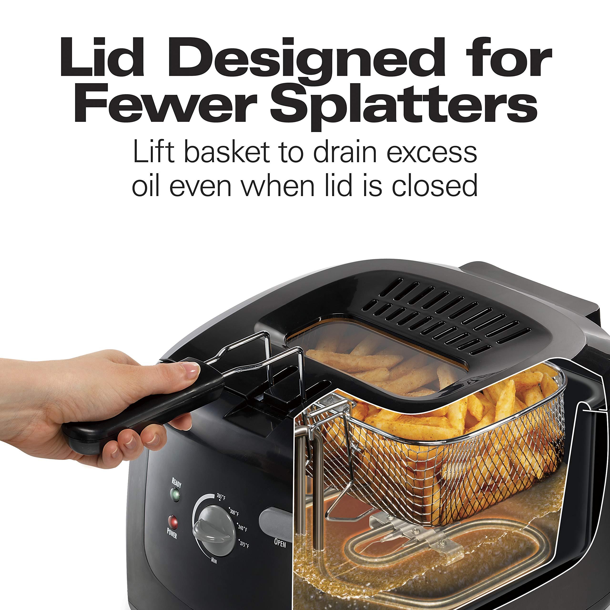 Hamilton Beach Hamilton Beach Cool Touch Electric Deep Fryer with Basket and Lid, 2 Liters / 8 Cups Oil Capacity, Adjustable Temperature, 1500 Watts for Fast Heat-up, Viewing Window, Easy to Clean, Black (35021)