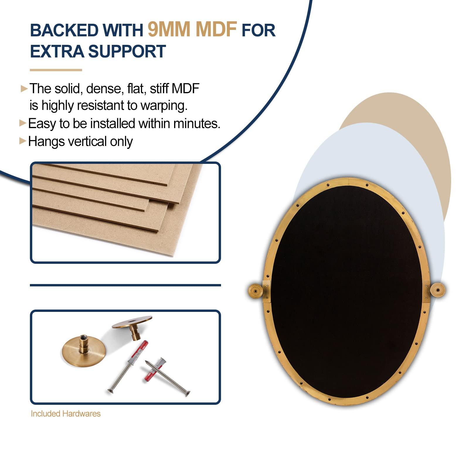 ANDY STAR ANDY STAR Gold Oval Mirror, Oval Pivot Bathroom Mirror, Brushed Gold Oval Pivot Mirror Bathroom Stainless Steel Metal Frame Tilting Vanity Wall Mirror Hangs Vertical