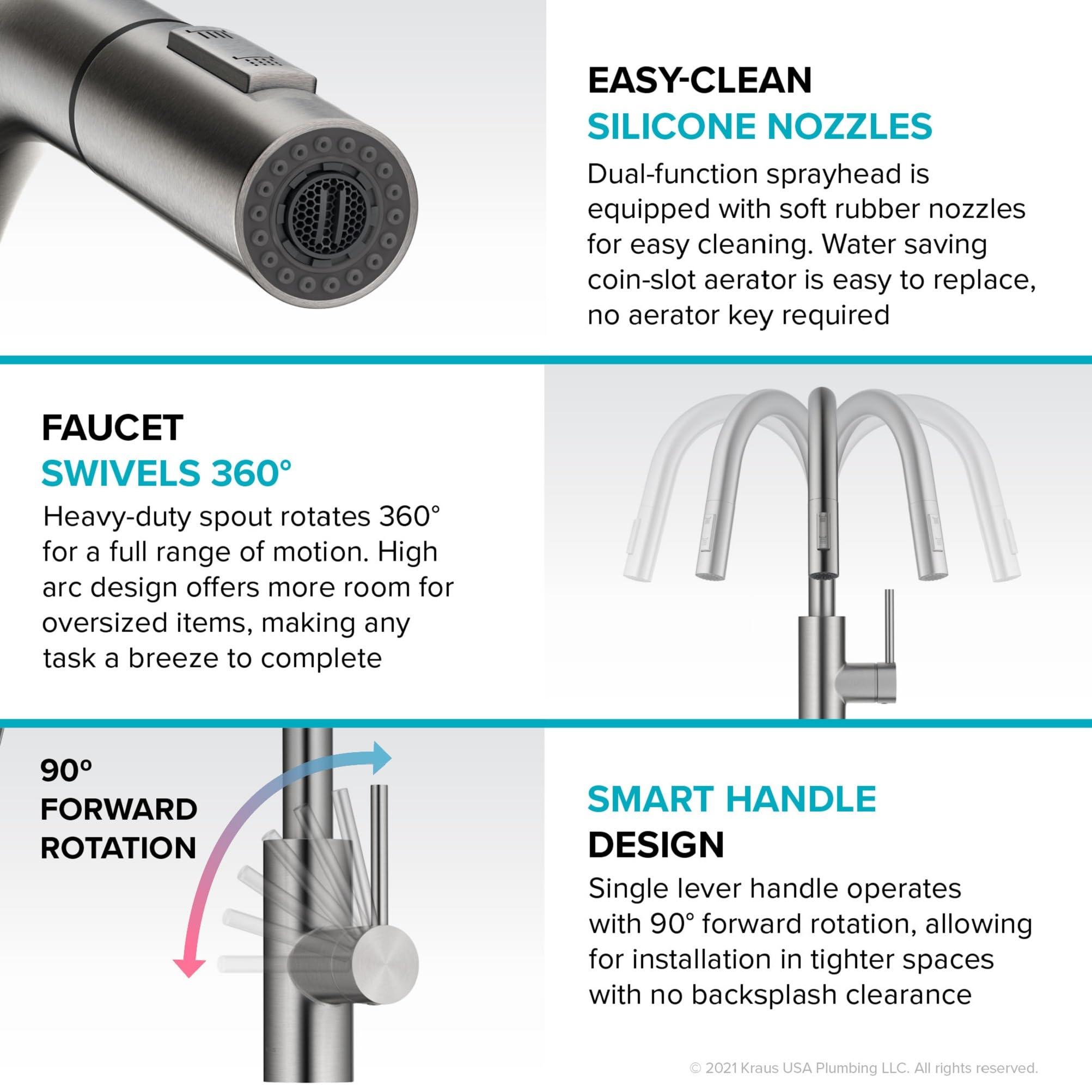 Kraus KRAUS Oletto Single Handle Pull Down Kitchen Faucet with QuickDock Top Mount Installation Assembly in Chrome, KPF-2620CH