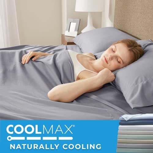 Comfort Spaces Comfort Spaces Coolmax Moisture Wicking Sheet Set Soft, Fade Resistant, All Elastic Deep Pocket Fits Up to 16" Mattress - Warm Weather Cooling Sheets for Night Sweats, Full, Grey, 4 Piece