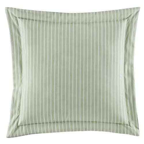 Laura Ashley Laura Ashley Home - King Size Comforter Set, Reversible Cotton Bedding, Includes Matching Shams with Bonus Euro Shams & Throw Pillows (Natalie Sage/Off White, King)