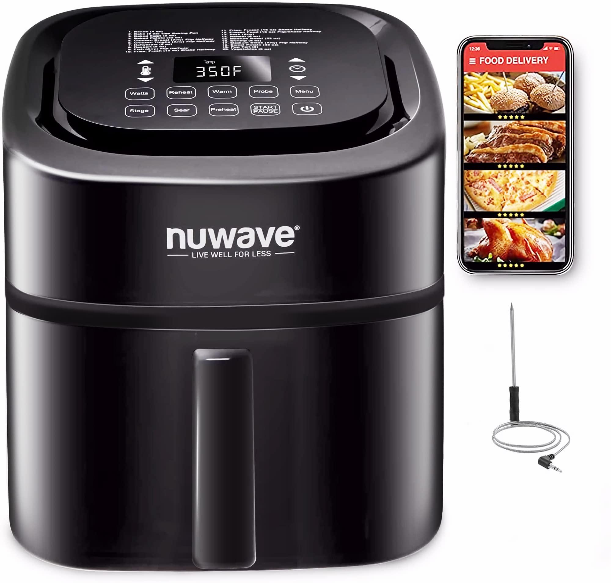 Nuwave Nuwave Brio 8-Qt Air Fryer, Powerful 1800W, Easy-to-Read Cool White Display, 50-400F Temp Controls, 100 Pre-Programmed Presets & 50 Memory Slots, Integrated Smart Thermometer, Linear T Technology