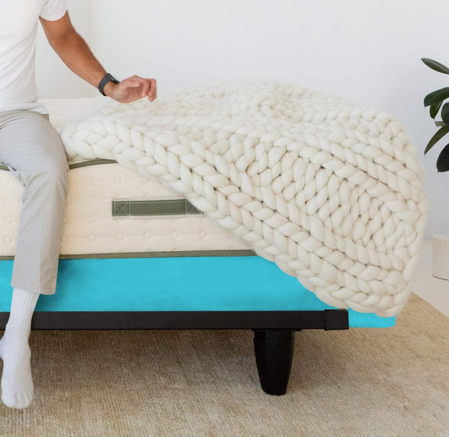 Kings Loft StretchWrap Box Spring Cover - 100% Egyptian Cotton, 1000 Thread Count, Wrap Around 4 Sides Bed Skirt for Hotel & Home, Fits Box Springs up to 28 Inch - King, Turquoise Blue