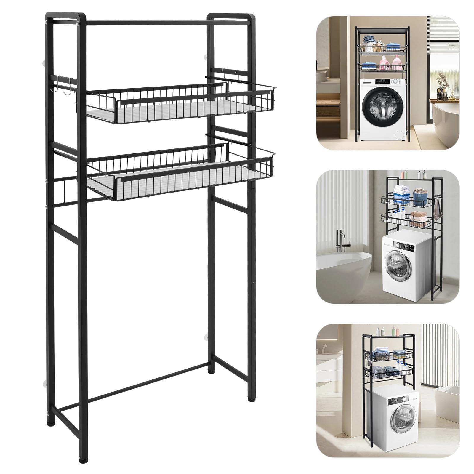 WXLTSGM WXLTSGM 3 Tier Washing Machine Shelf, Multifunctional Laundry Room Storage Shelf, Over Washer and Dryer Shelves Space Saving Organizer for Storing Paper Towels, Cleaning Supplies, Cosmetics (Black)