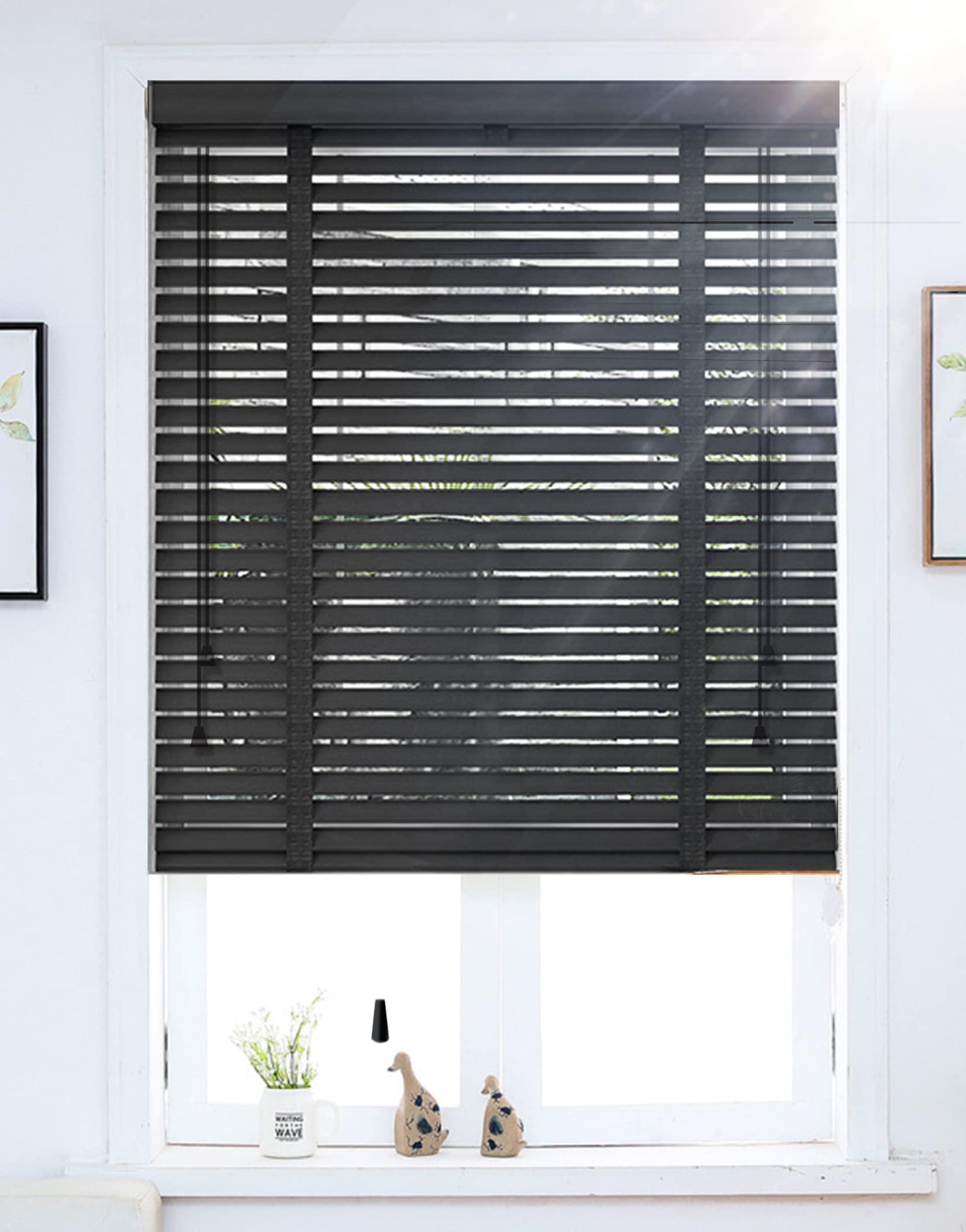 Fiunkes Wooden Window Blinds, Black Blinds for Windows, Wood Blinds Venetian Blinds Blackout Blinds for Windows, Privacy Window Shades Door Blinds Plantation Blinds Noise Reduction for Interior,24'' W x 60''