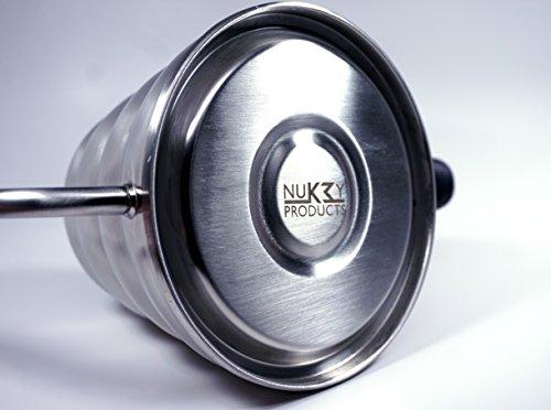 Nuk3y Café Pour Over Coffee Kettle with Thermometer 1.2L - Gooseneck Hand Grip - Premium Stainless Steel - Bonus Coffee Scoop