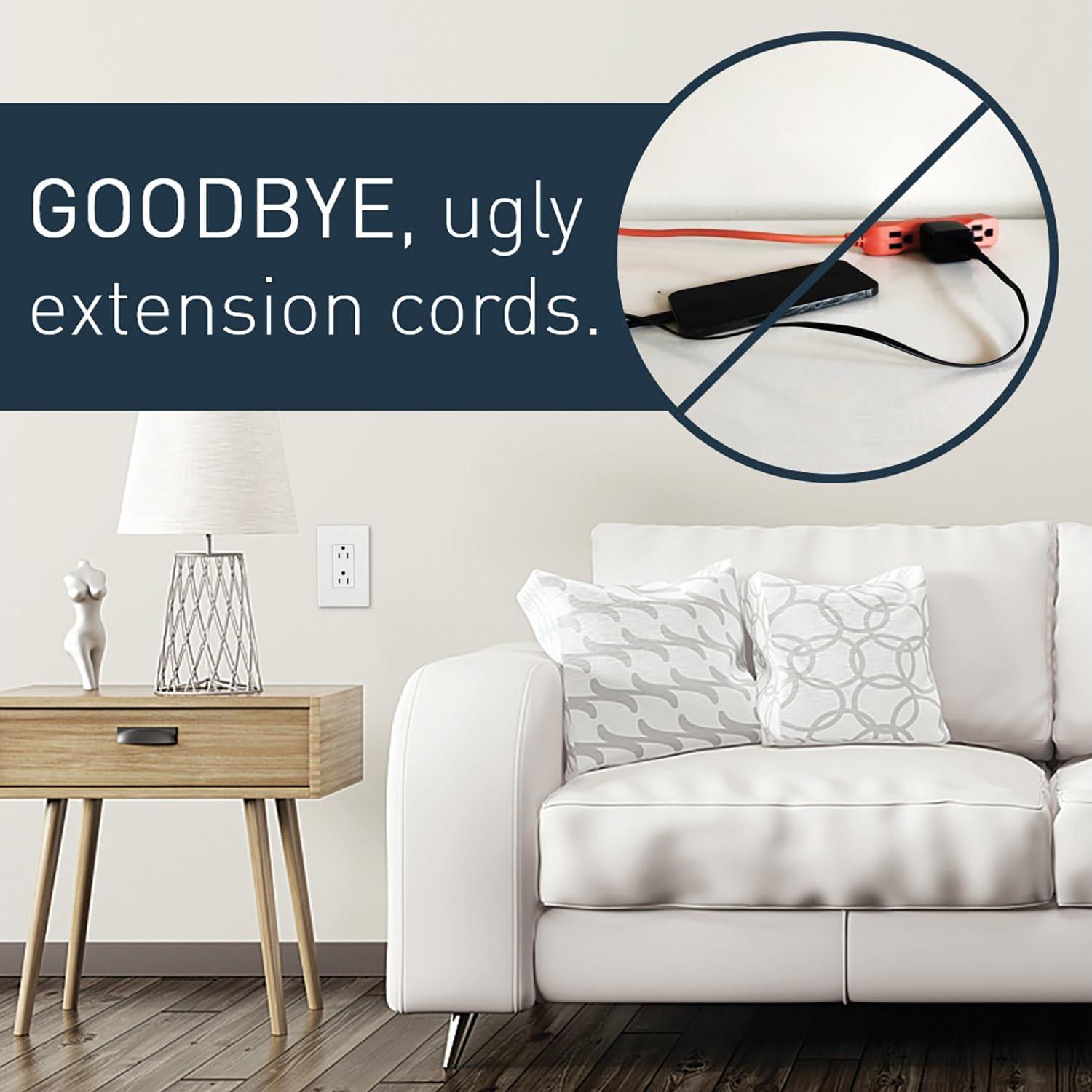 Legrand - Wiremold Legrand - Wiremold In-Wall Outlet Relocation Kit, White In-Wall Power Outlet Relocation Kit, 6 Foot In Wall Outlet Extender for Kitchen Remodel and Outlet Relocation, IWPE-WH