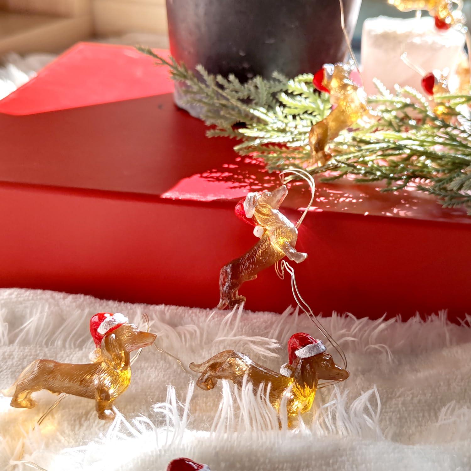 MIYA LIFE Christmas Fairy Lights Dachshund Christmas Lights Dog Lights Battery Operated Dachshund Christmas Ornament - Ideal Dog Christmas Decorations Dachshund Christmas Decor