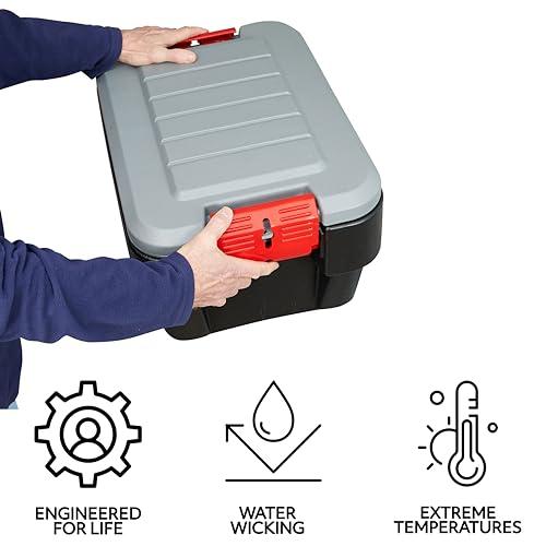 Rubbermaid Rubbermaid ActionPacker 8 Gal Lockable Storage Box Pack of 4, Outdoor, Industrial, Rugged, Grey and Black