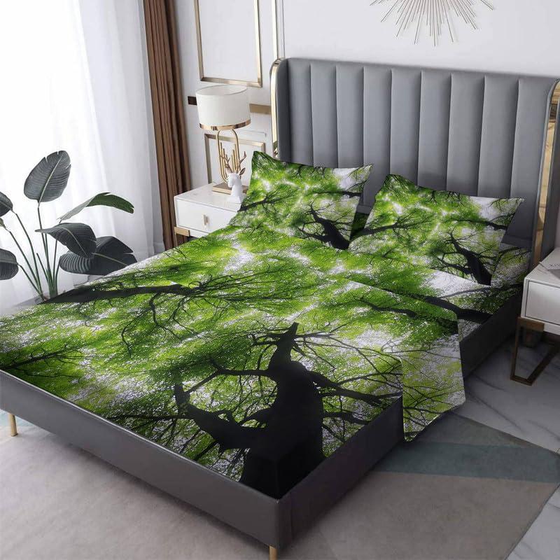 zcsm zcsm Forest Sheets California King Sheet Sets - Landscape Bedding Sheets & Pillowcases - Luxurious 100% Microfiber, High Thread Count Print, Flat Sheet & Deep Pocket Fitted Sheet & 2 Pillowcases