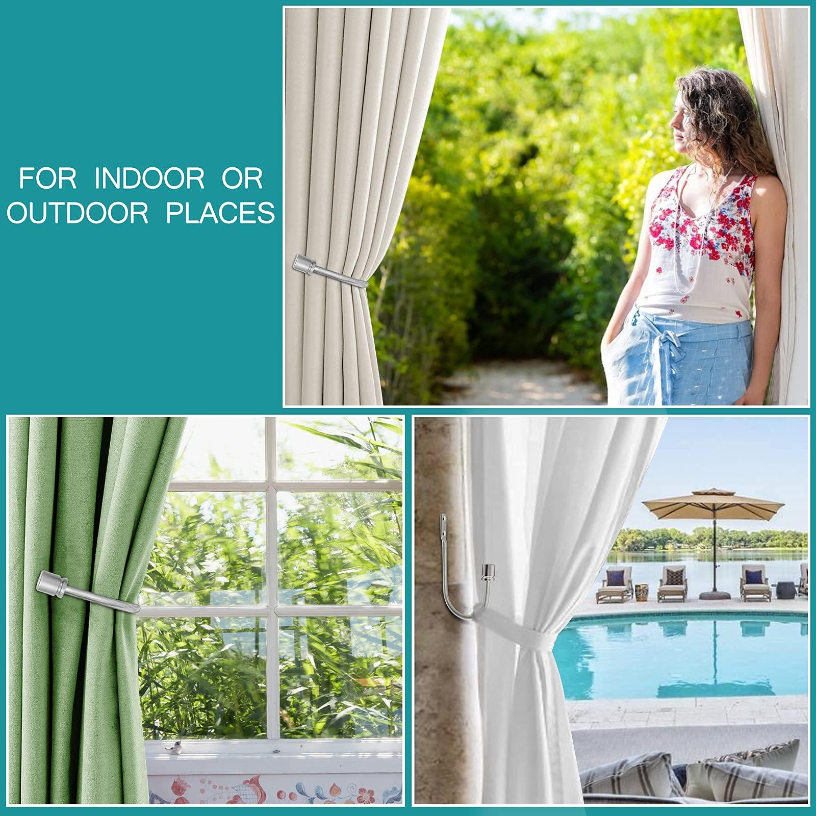 Gudui Curtain Holdbacks 4 Pack, Curtain Tiebacks for Curtains, Brushed Nickel Curtain Holders Pull Backs for Wall Drapery Tieback Hooks for Indoor Outdoor