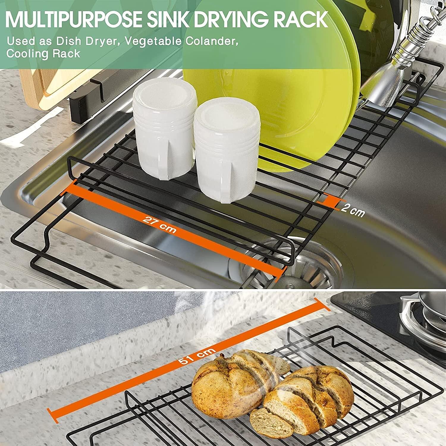 HAOKTSB Dish drainer Over The Sink Dish Drainer, 2-Tier Dish Rack Above Sink, Multipurpose Large Dish Drying Rack Drainer with Pot Lid Holder, Kitchen Countertop Shelf Organizer with Cutlery Cutting Board Hol