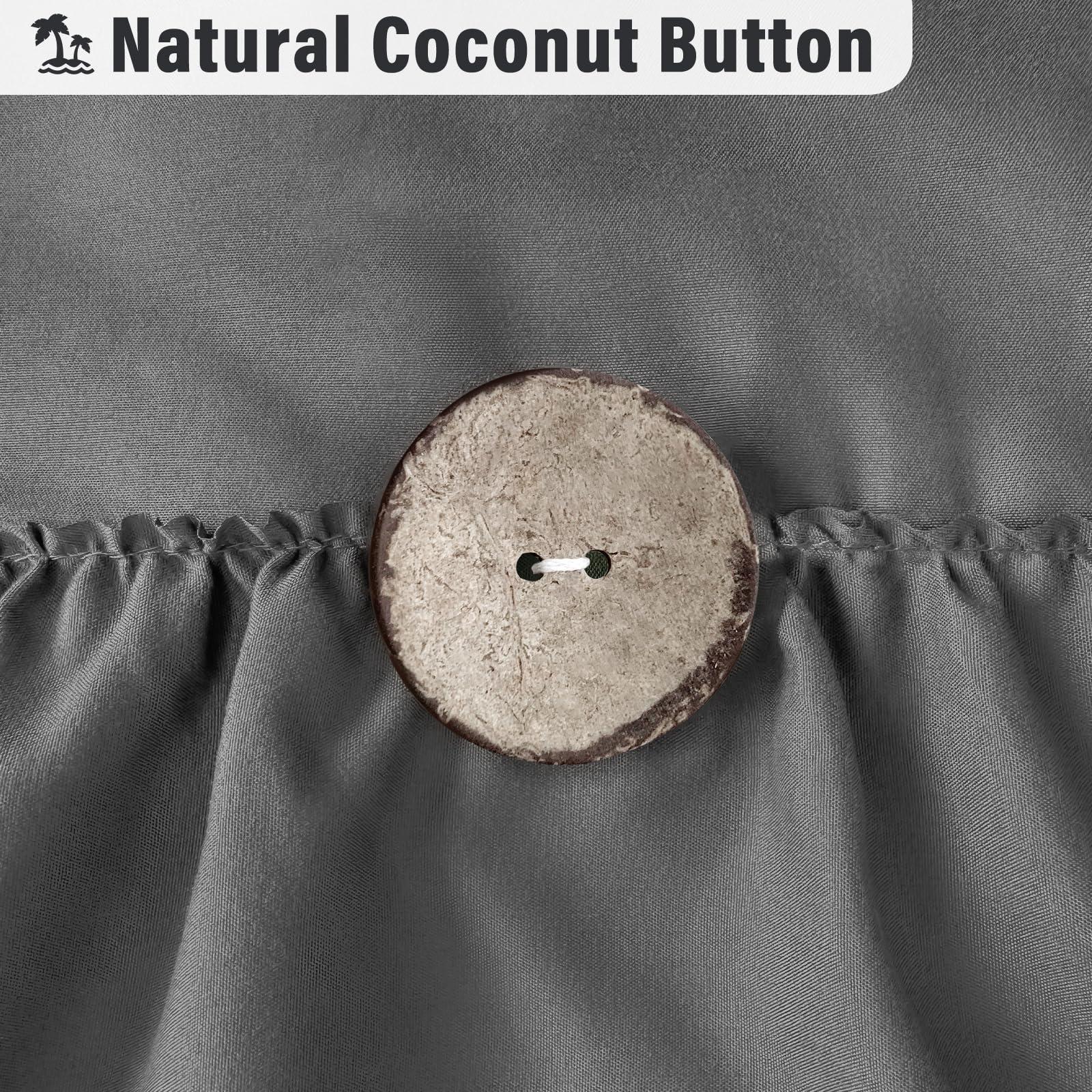 Seasonwood Grey Ruffle Button Shower Curtain Farmhouse Shower Curtain Set with 12 Hooks 72 X 72 inch Fabric Shower Curtains for Bathroom Bathtubs Decor Accessory Shabby Chic French Country Style