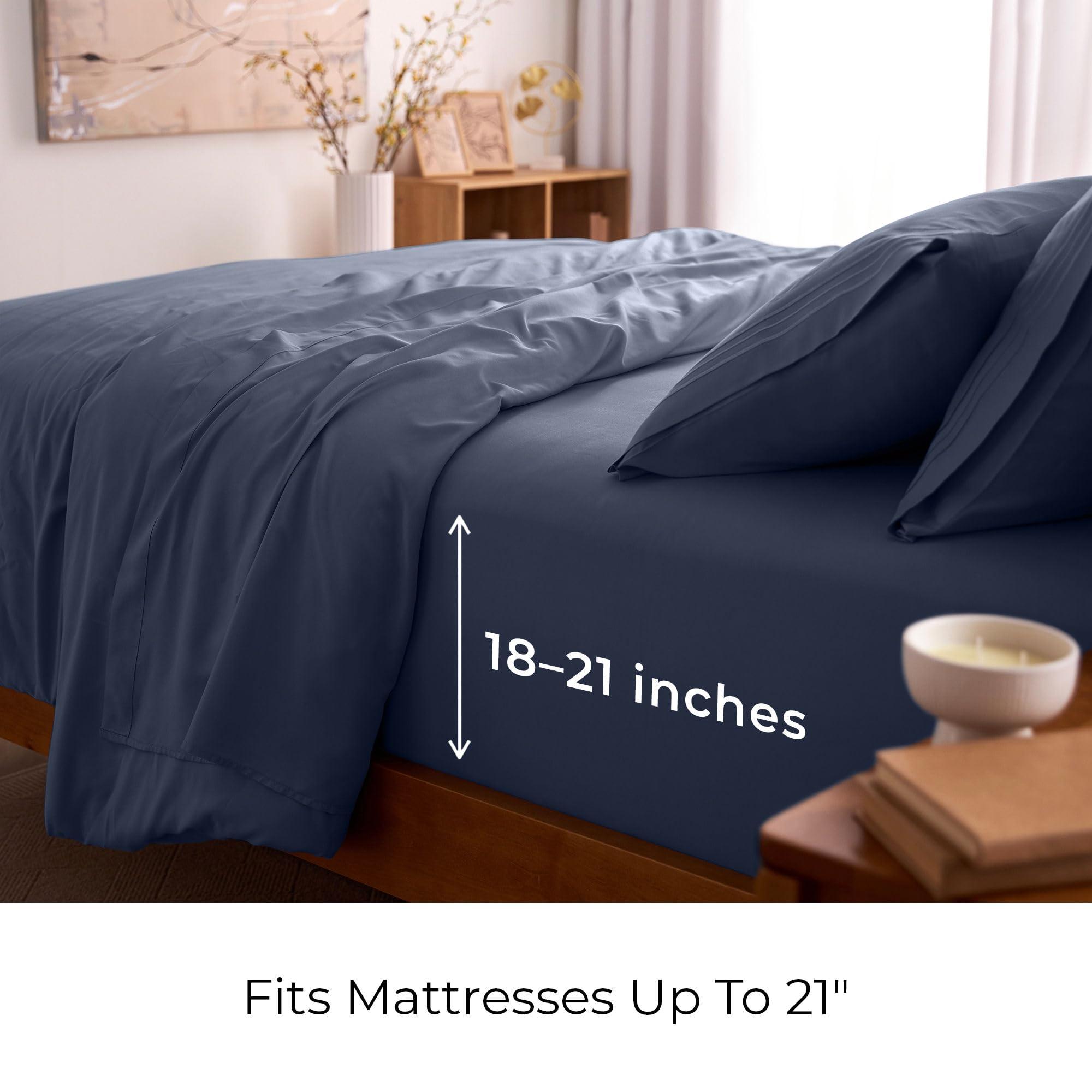 Mellanni Mellanni California King Sheet Set - 6-Piece Iconic Collection Bedding, (Including 4 Pillowcases), 21-Inch Extra Deep Pocket, Easy Care, Ultra Soft, Cooling Sheets, Brushed Microfiber - Navy Blue