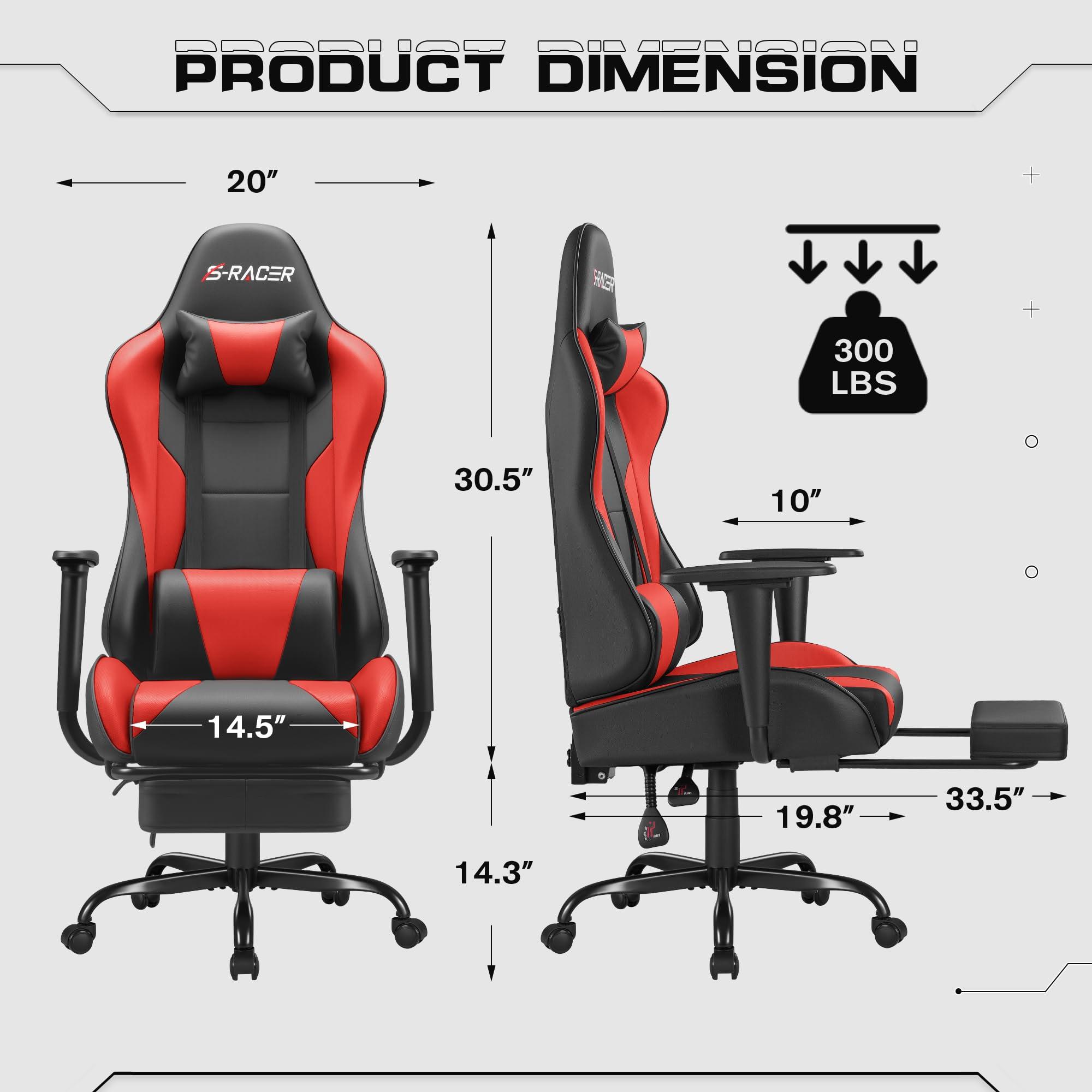Homall Homall Gaming Chairs, Computer Chair with Footrest and Massage Lumbar Support, Height Adjustable Game Chair with Headrest and Swivel Seat (Red)