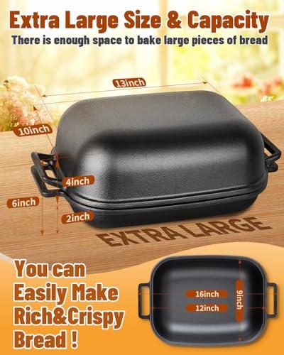 Sxmprail Cloche Loaf Dutch Oven, Pre-Seasoned, 9.5QT, 13 LBS Heavy Duty, Non-Stick, Large Bread Loaf Pan, Oval Cast Iron Bread Pan With Lid, Cloche Homemade Loaf Pan, Sourdough Artisan Bread Baking Pan