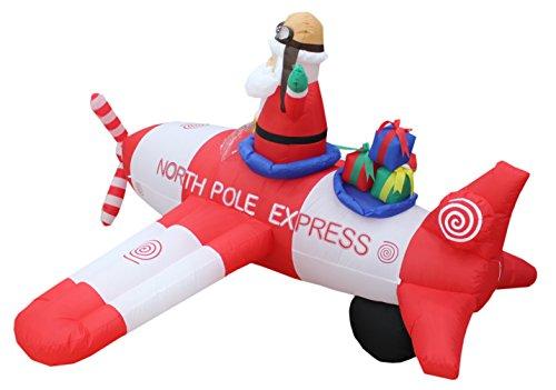 BZB Goods Animated - 8 Foot Wide Christmas Inflatable Santa Claus Flying Airplane Blow Up Yard Decoration