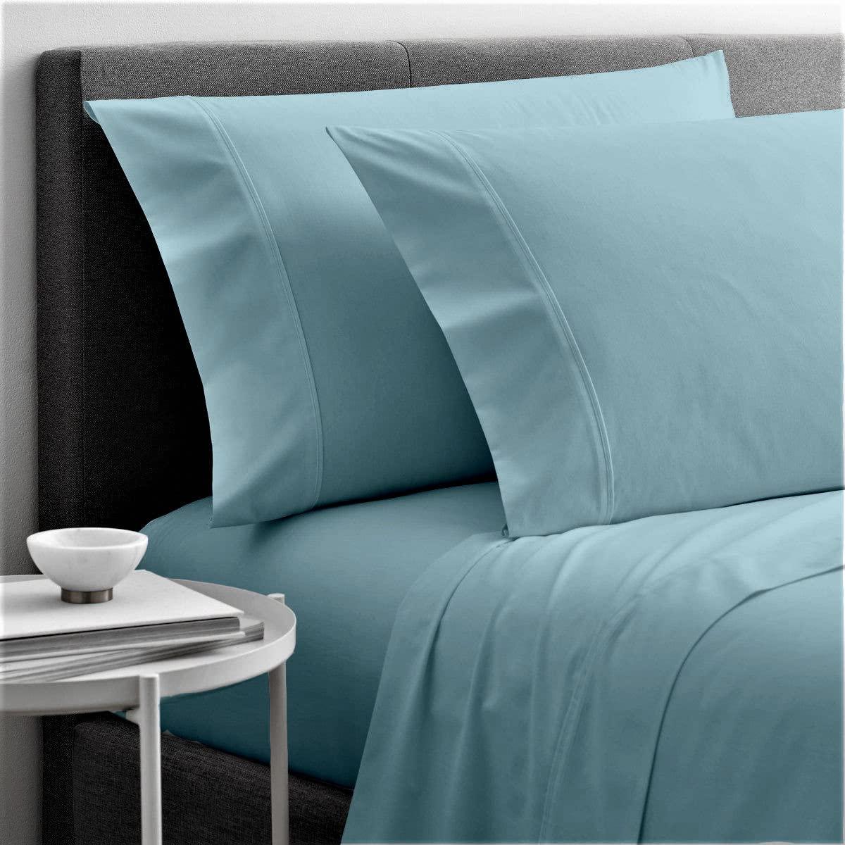Cottingon Sheets for Sleep Number Bed Split King,Split Top King Sheets for Sleep Number Bed,100% Egyptian Cotton,Light Blue Solid,34 Split- Cal King,400 TC,16 Inch Deep,Split King Sheets for Sleep Number Beds