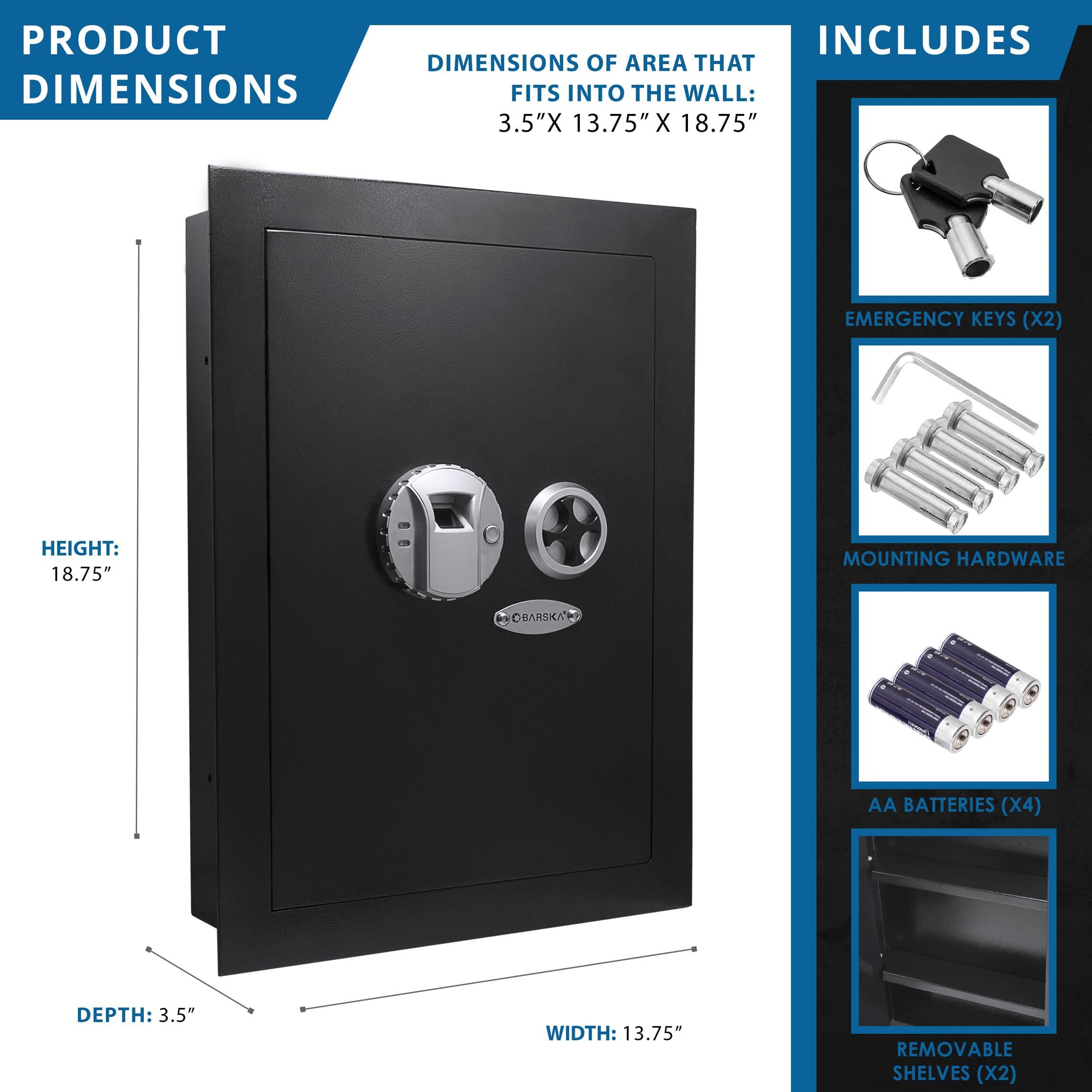 BARSKA Barska Biometric Fingerprint Digital Security Hidden In Wall Safe 0.52 Cubic Ft with Removable Shelves for Home & Office