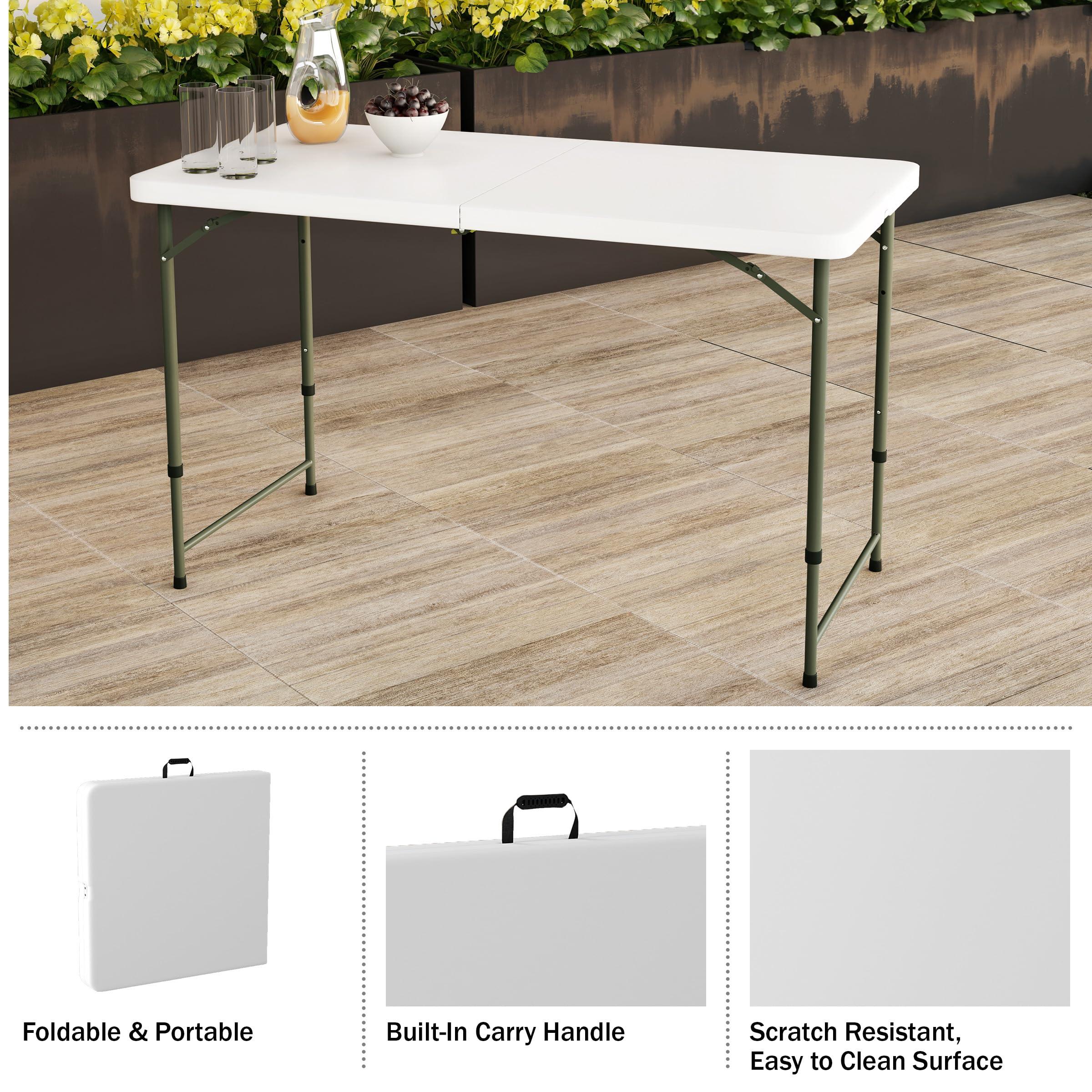 Everyday Home Adjustable Folding Table - Portable 4-Foot Plastic Utility Tabletop with 2 Height Settings - Indoor and Outdoor Seating by Lavish Home (White)