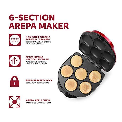 Holstein Housewares Holstein Housewares Non-Stick 6-Section Multi-Food Maker - Arepas, Mini Pancakes, Corncakes and More, 6-PC, Metallic Red