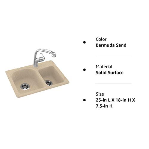 Swanstone Swanstone KS02518DB.040 Solid Surface 1-Hole Dual Mount Double-Bowl Kitchen Sink, 25-in L X 18-in H X 7.5-in H, Bermuda Sand