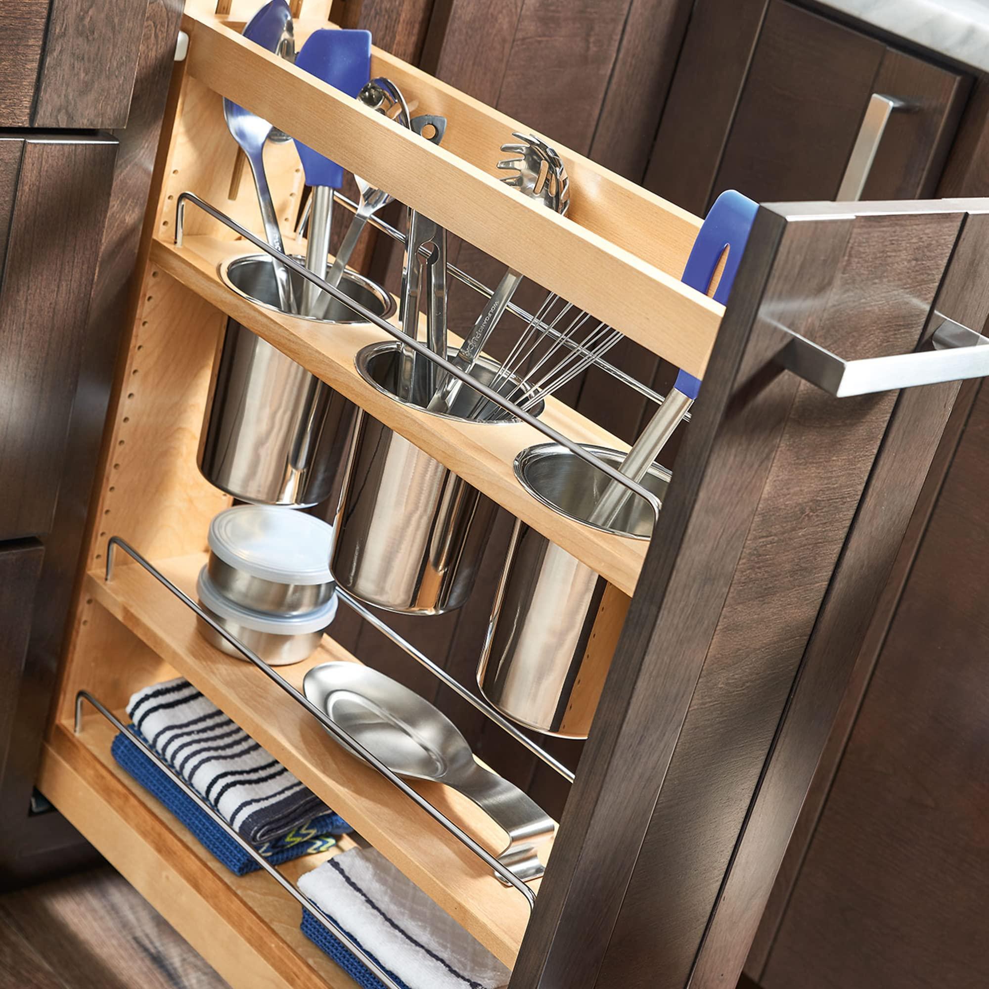 Rev-A-Shelf Rev-A-Shelf 5\" Pull Out Storage Organizer for Base Kitchen Cabinets w/Soft-Close, Sliding Shelves for Utilities, Utensils or Spices, 448UT-BCSC-5C