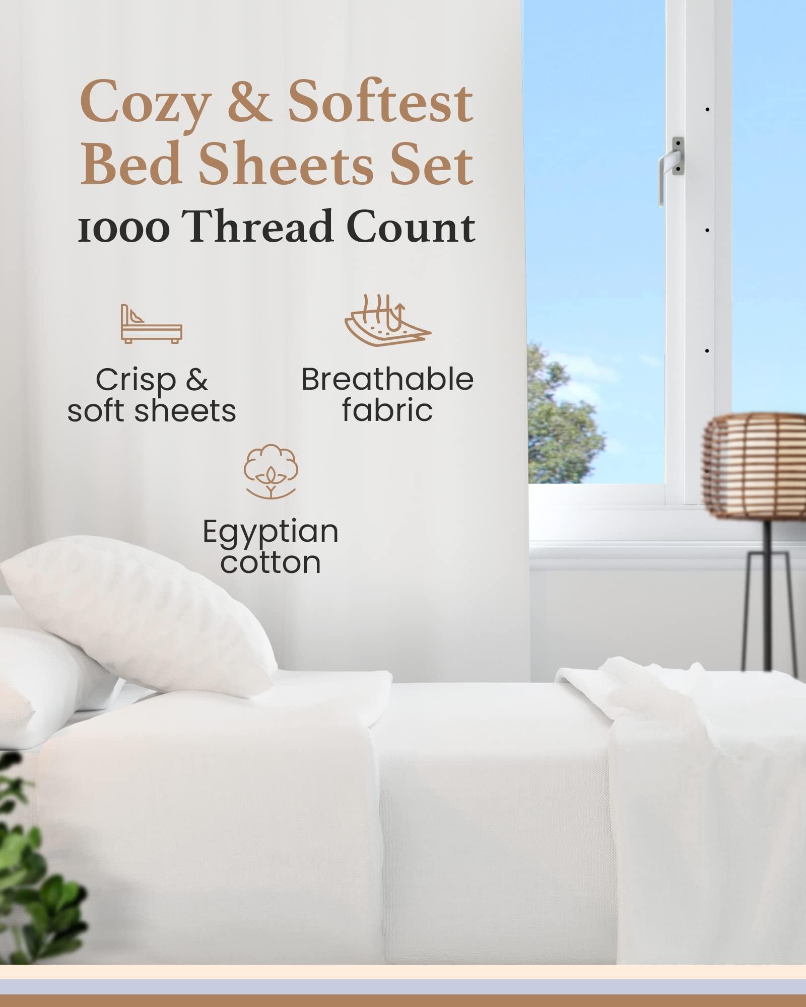 Good Sleep Bedding GOOD SLEEP BEDDING California King Sheet Sets - 100% Egyptian Cotton Sheets California King Size, 4Pc, 1000 TC, Cal King Sheet Set, Soft Sateen Weave, 16" Deep Pocket California King Sheet Set - White