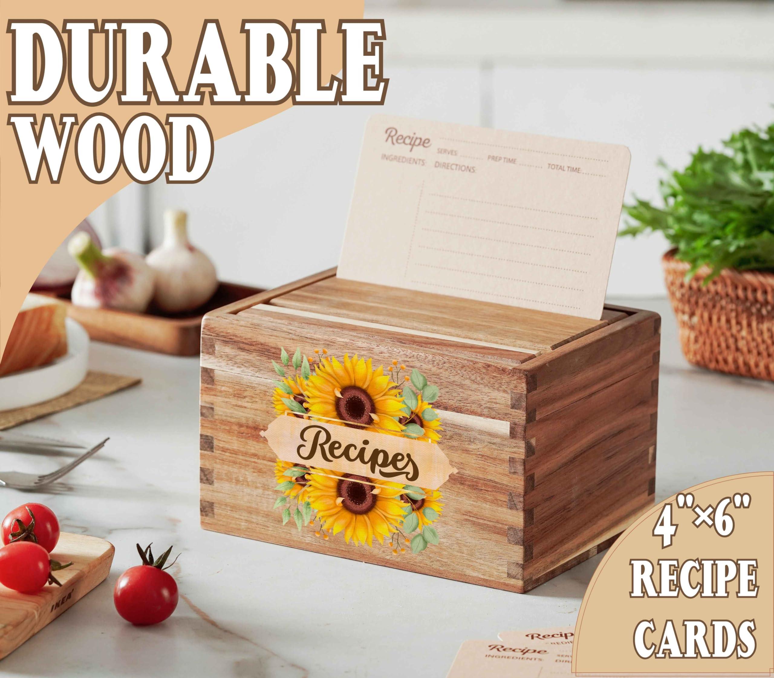 InnoBeta InnoBeta Sunflower Gifts Recipe Box, Recipe Card Holder Box with 50 4x6 inch Recipe Cards, 10 Dividers, Recipe Organizer for Sunflower Lovers