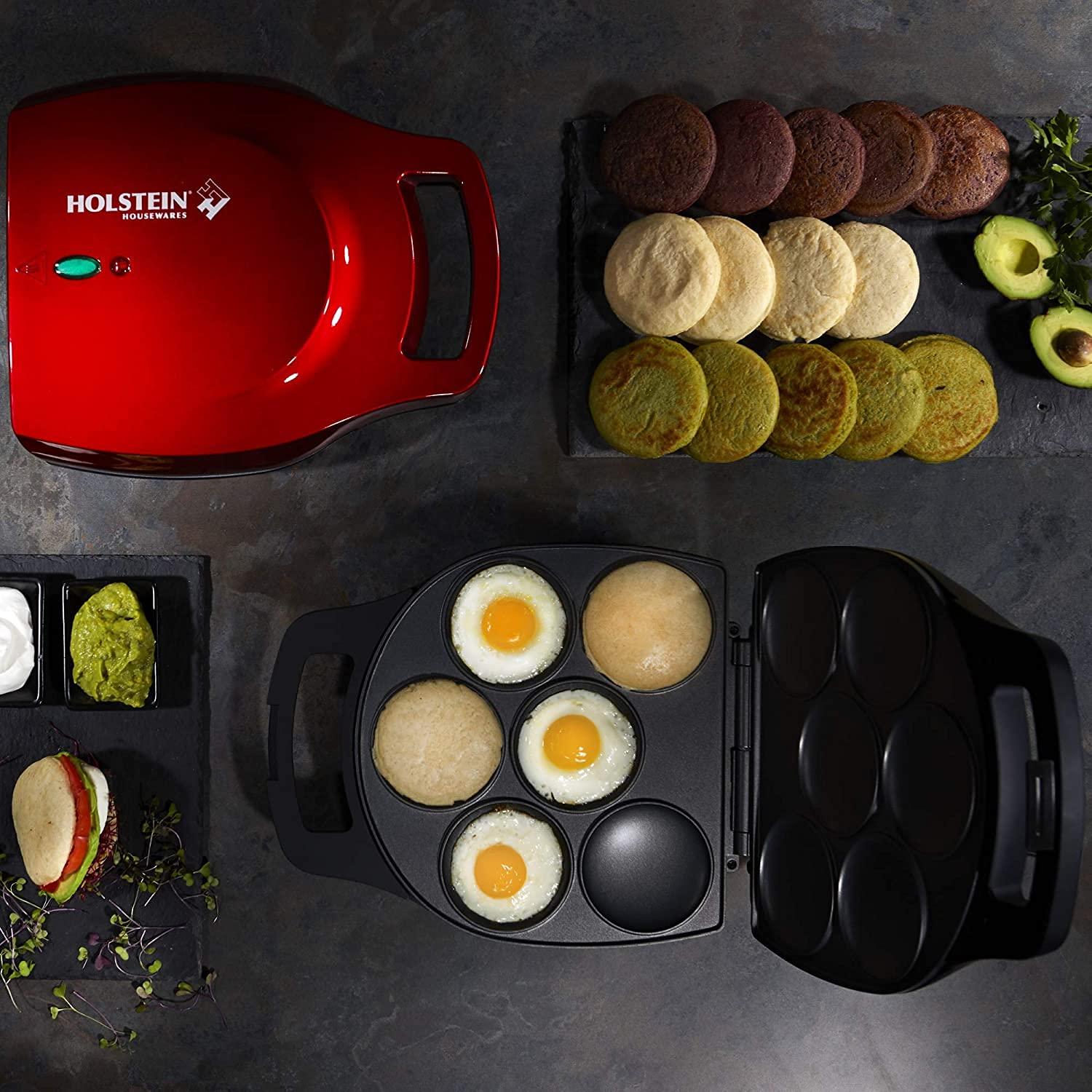 Holstein Housewares Holstein Housewares Non-Stick 6-Section Multi-Food Maker - Arepas, Mini Pancakes, Corncakes and More, 6-PC, Metallic Red