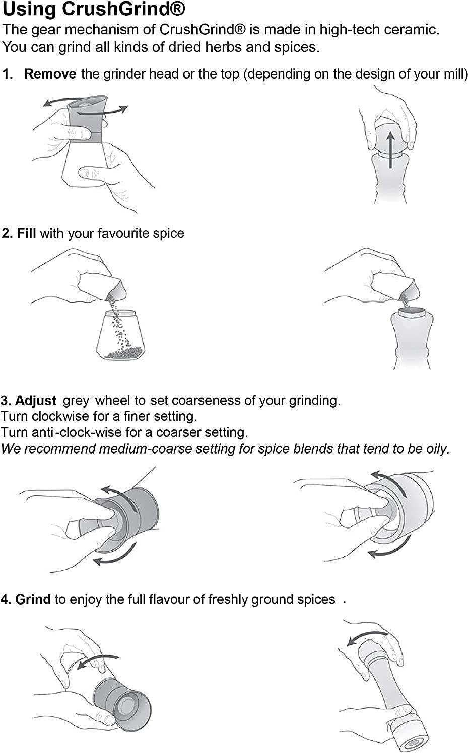 CrushGrind - the original ceramic mechanism CrushGrind Stockholm Salt- or Pepper Grinder with patented ceramic grinder (110mm, Stainless Steel, 1 Pack)
